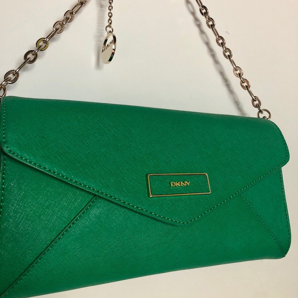 Dkny Donna Karan Green Saffiano Leather Envelope